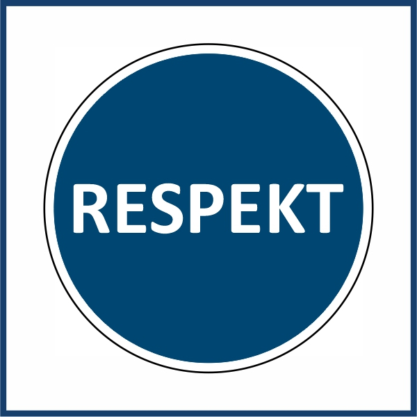 Piktogramm eines runden Emblems mit dem Text "RESPEKT".