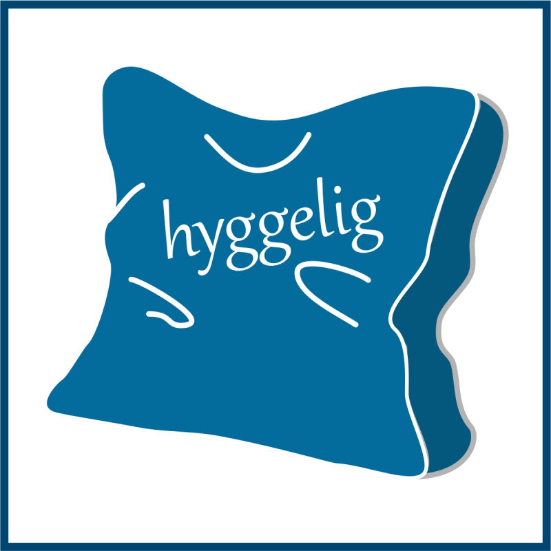 Piktogramm eines Kissens mit dem Text "hyggelig".